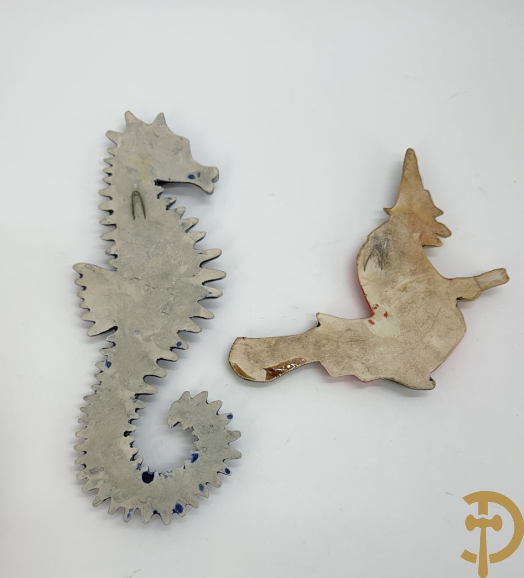 Vintage keramieken dekselpotiche van Amphora, schaal Perignem, Goud dekselpotiche, Flora Holland kaarsenhouder, zeepaard en vliegende heks