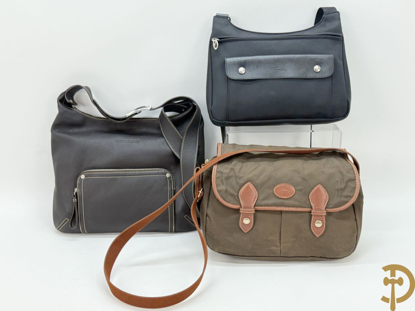 Lederen handtas Longchamp + 2 nylon handtassen Longchamp