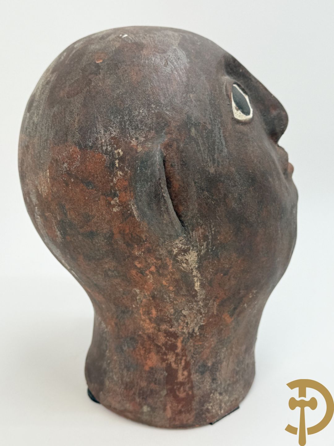 CALUWIER Carlos gestempeld binnenin, paar keramieken hoofden + Handbeschilderde ovale schotel van Caluwier Carlos