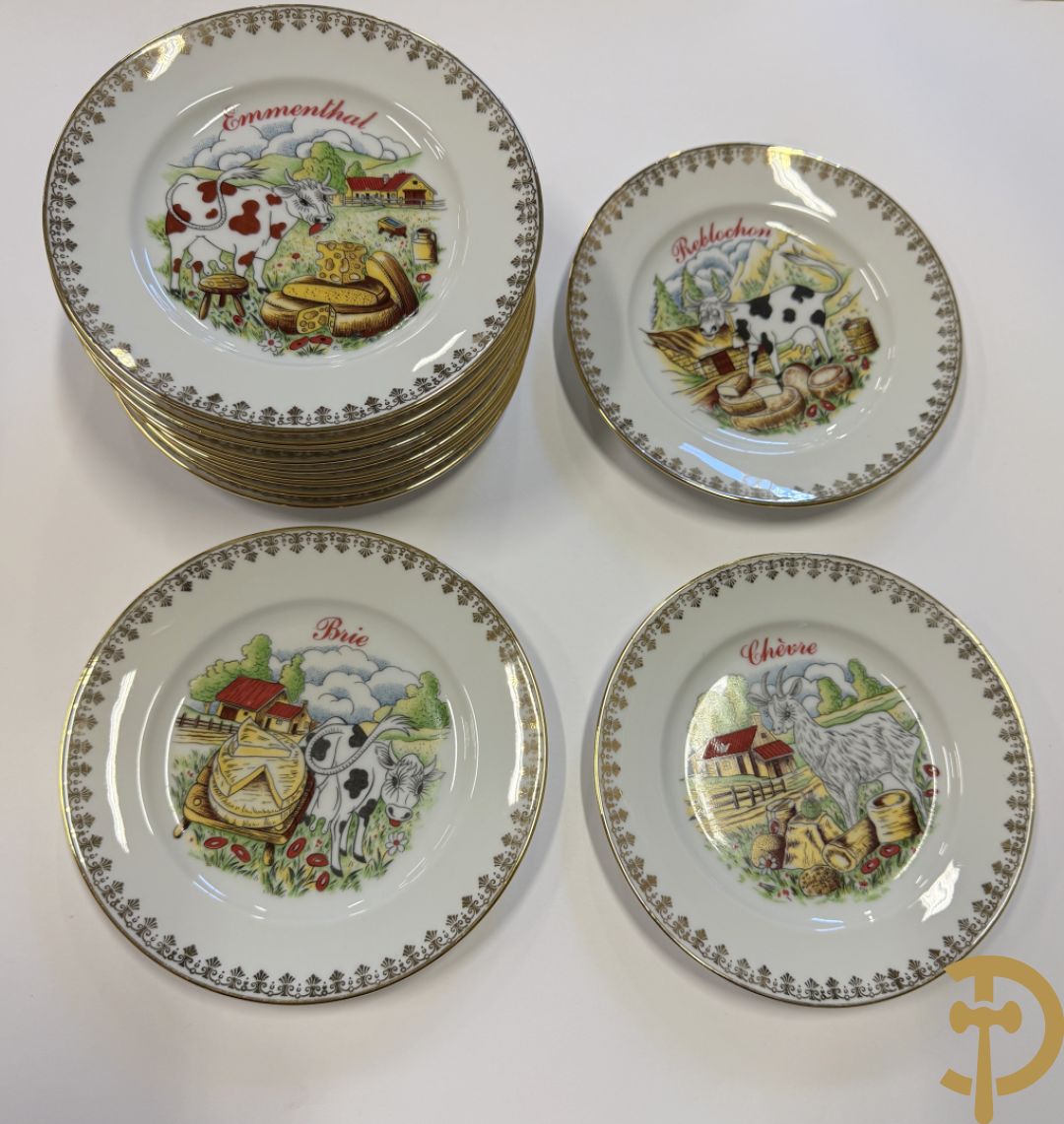 Porseleinen eet- en koffieservies met decor van elegant koppel, Limoges gemerkt