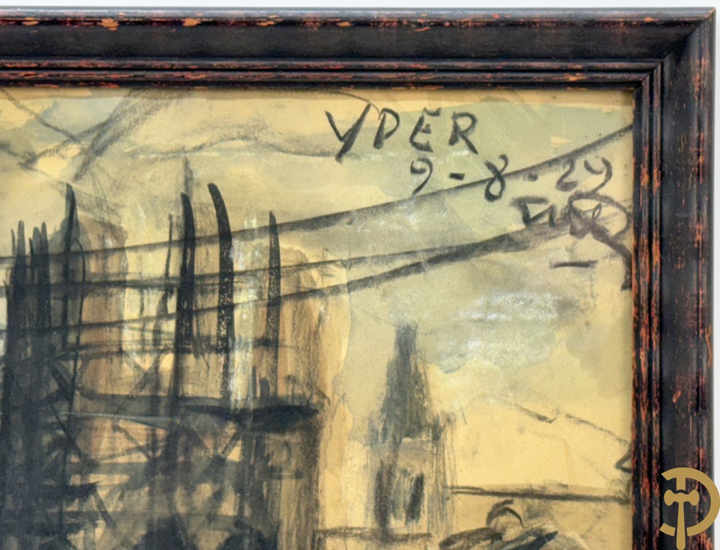 Onleesbaar getekend met monogram rechts boven Yper 9-8-29 