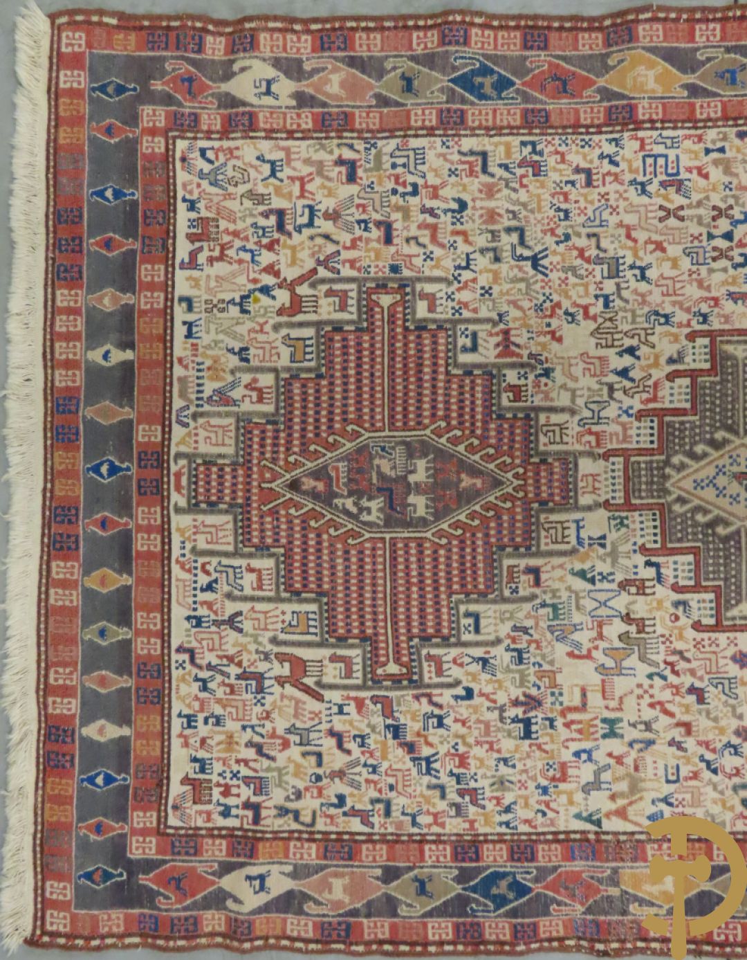 Turkse handgeknoopte Hamadan + oosters handgeknoopt tapijt met dierenmotieven