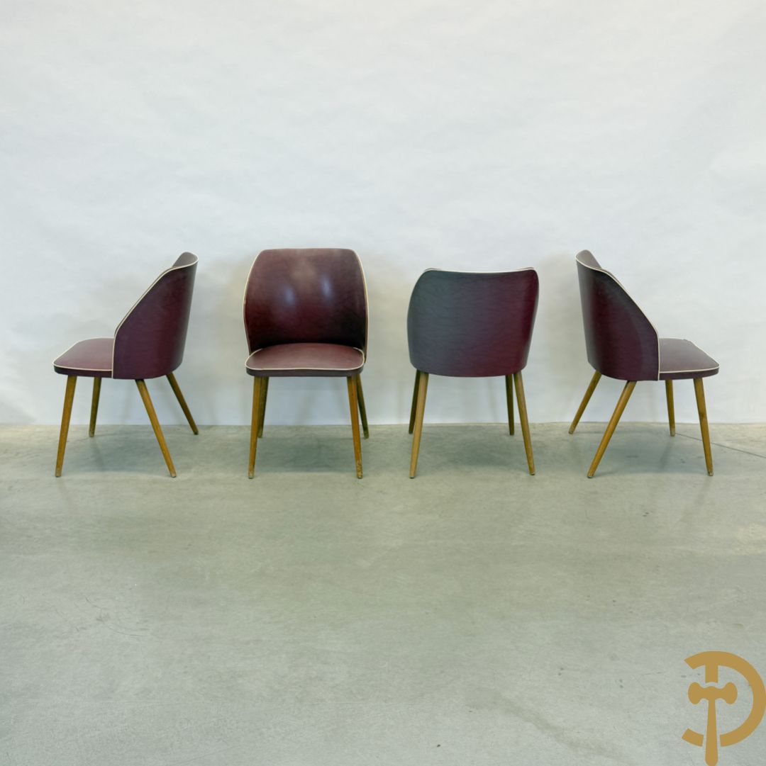 Set van 4 vintage stoelen  in skai met witte bies, jaren 