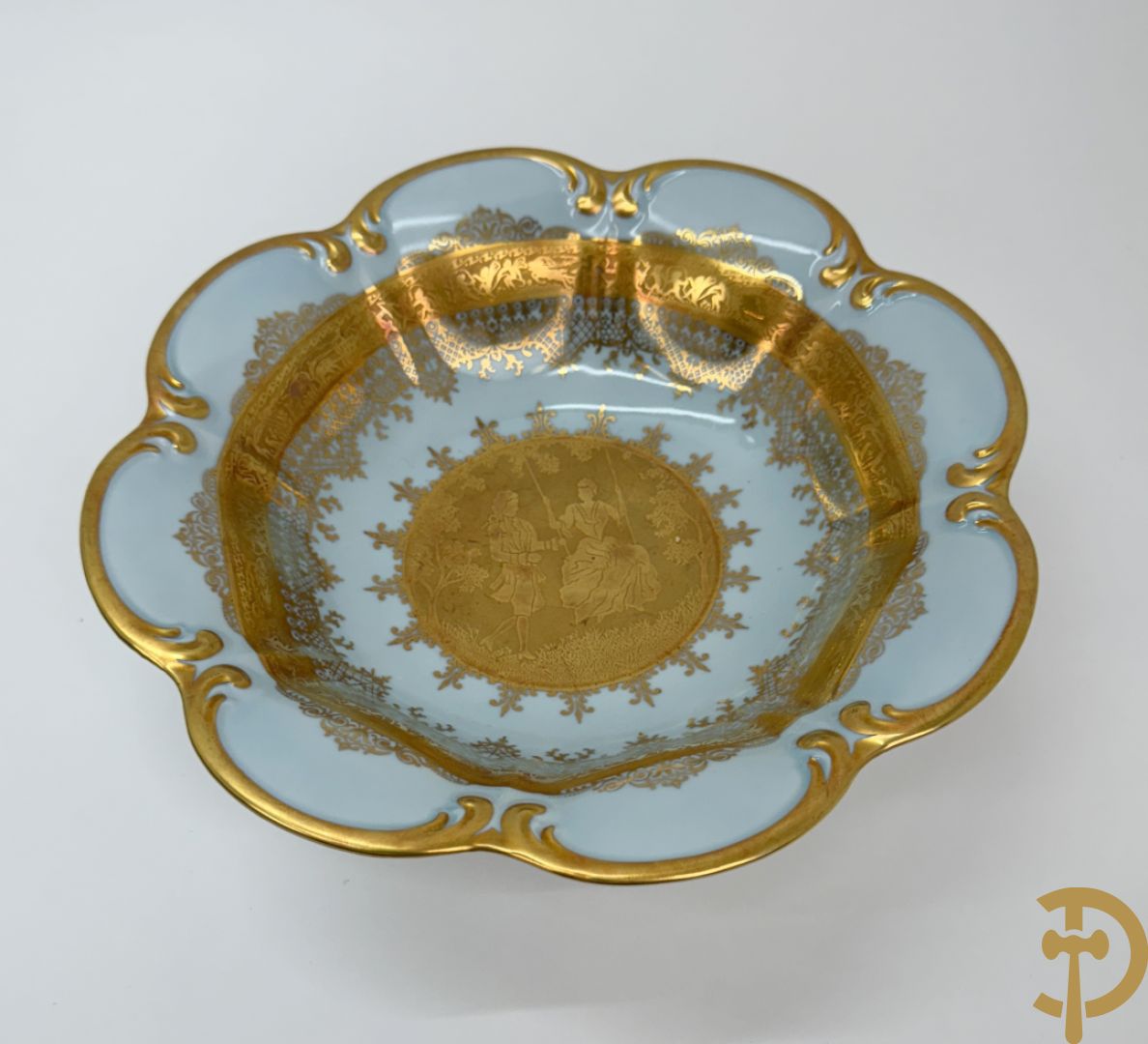 DW Porzellan coupe met schaal (2x), schotel + taartschep met schotel in doos, met verguld decor