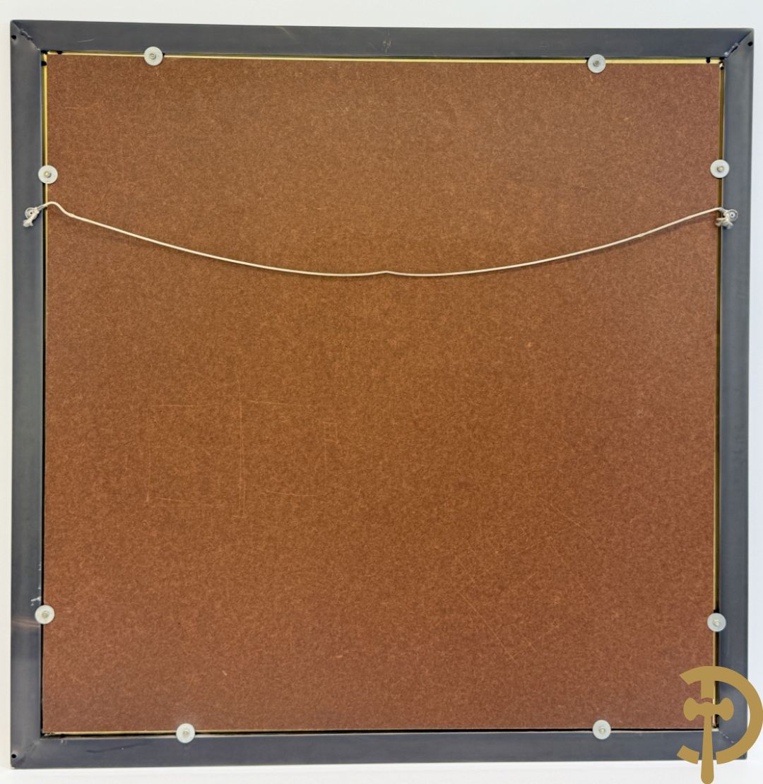 Tweekleurige koperen designspiegel met fumé glas, Belgochrome