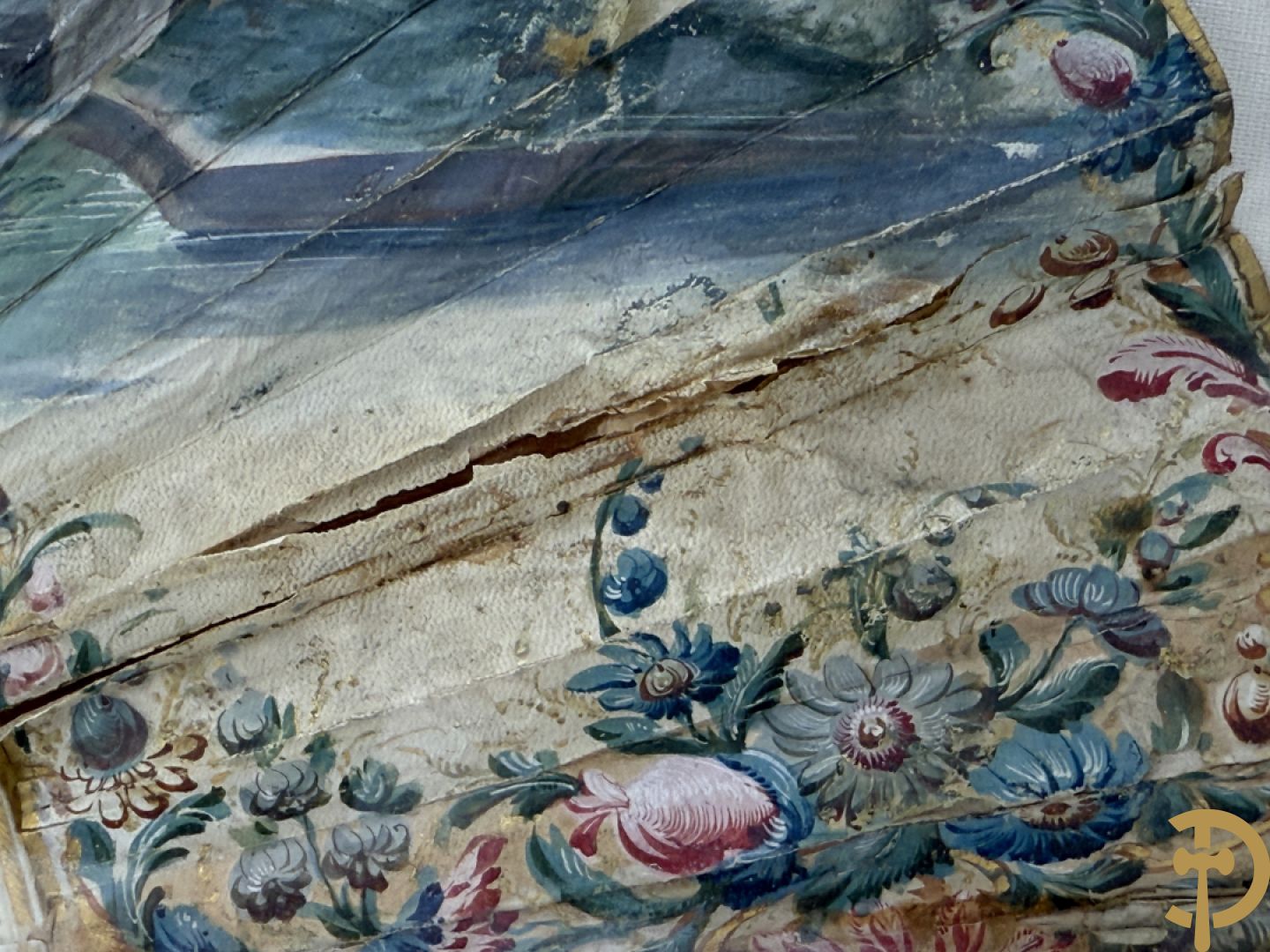 Ingelijste waaier met handbeschilderd romantisch tafereel