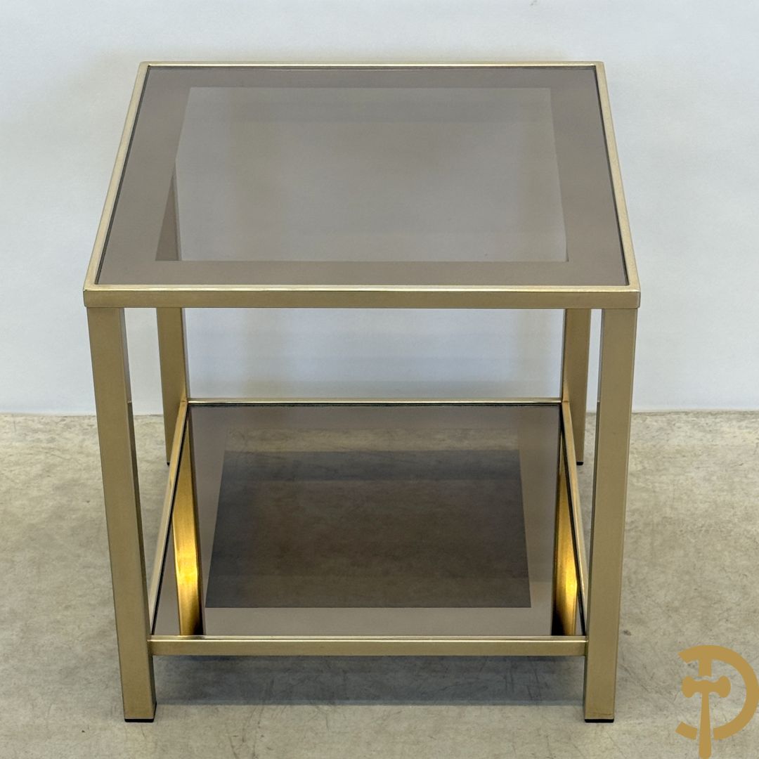 Belgochrome koperen bijzettafel met fumé glazen blad