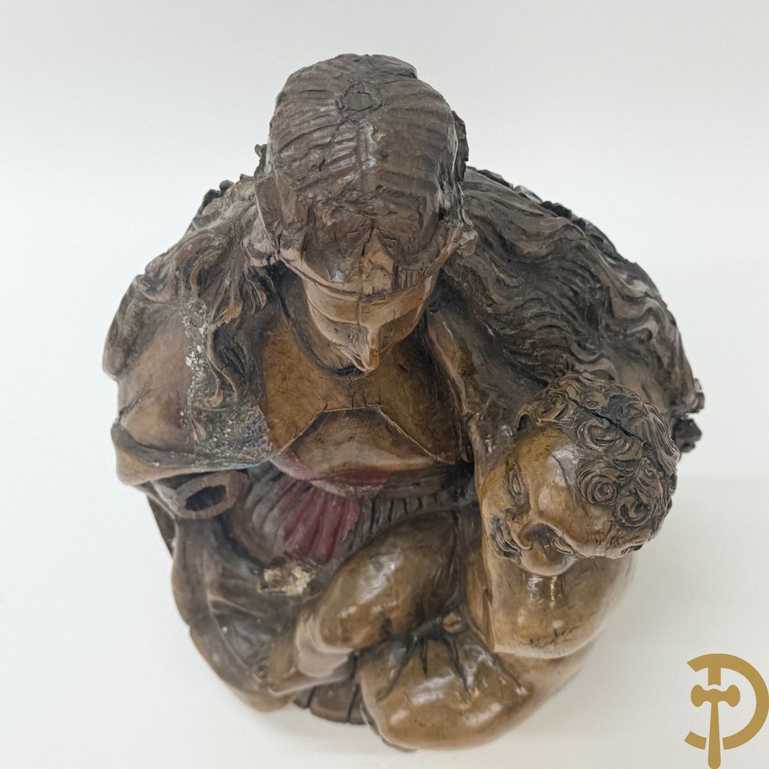 Houtsculptuur Madonna met kind
