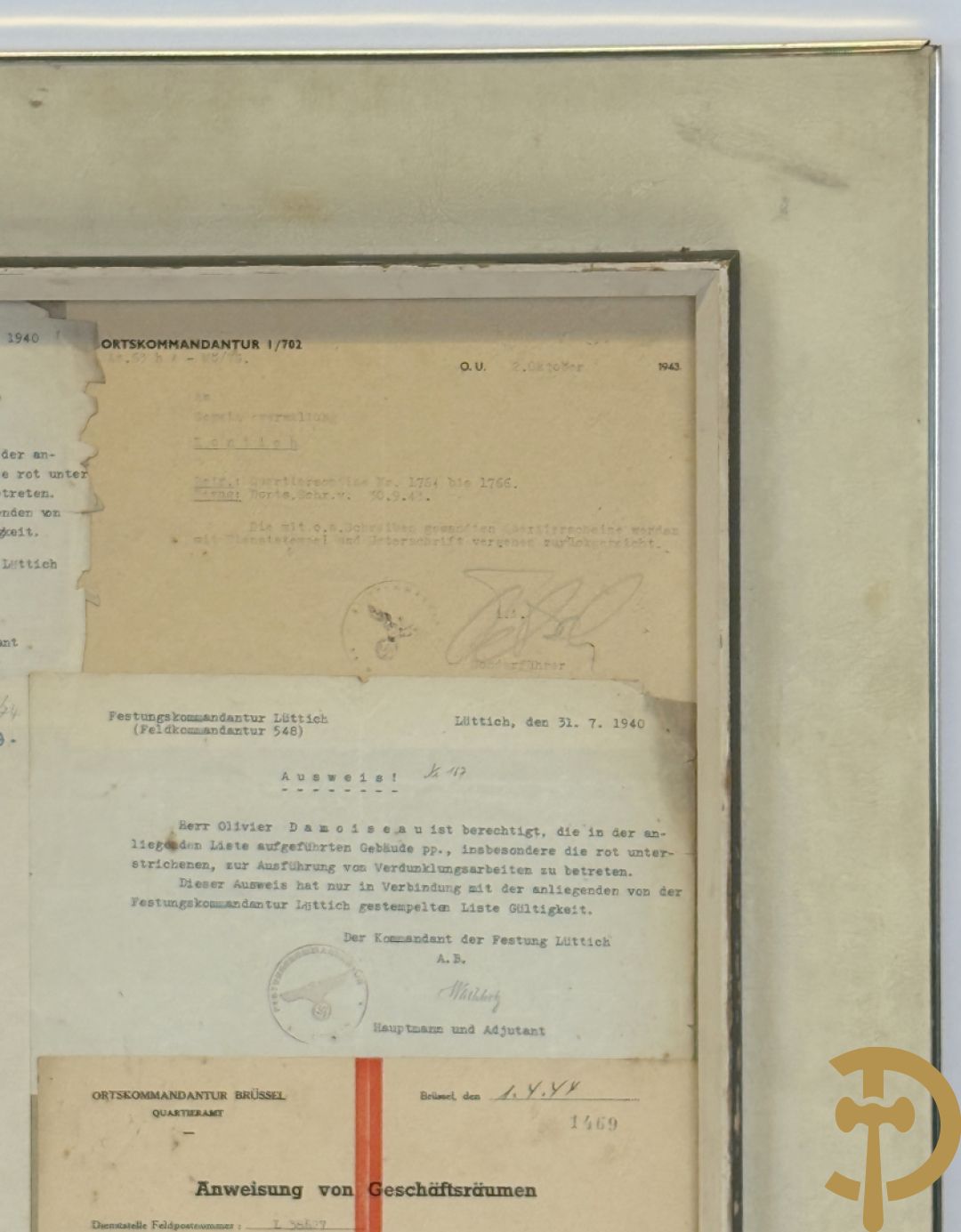 Zeven ingelijste documenten over Duitse W.O. II