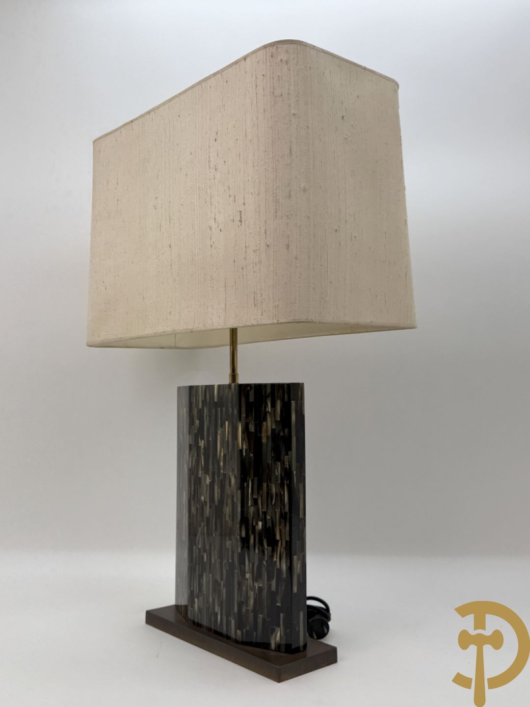 Vintage lampadaire met gestreept hoorn motief op koperen basis, jaren 