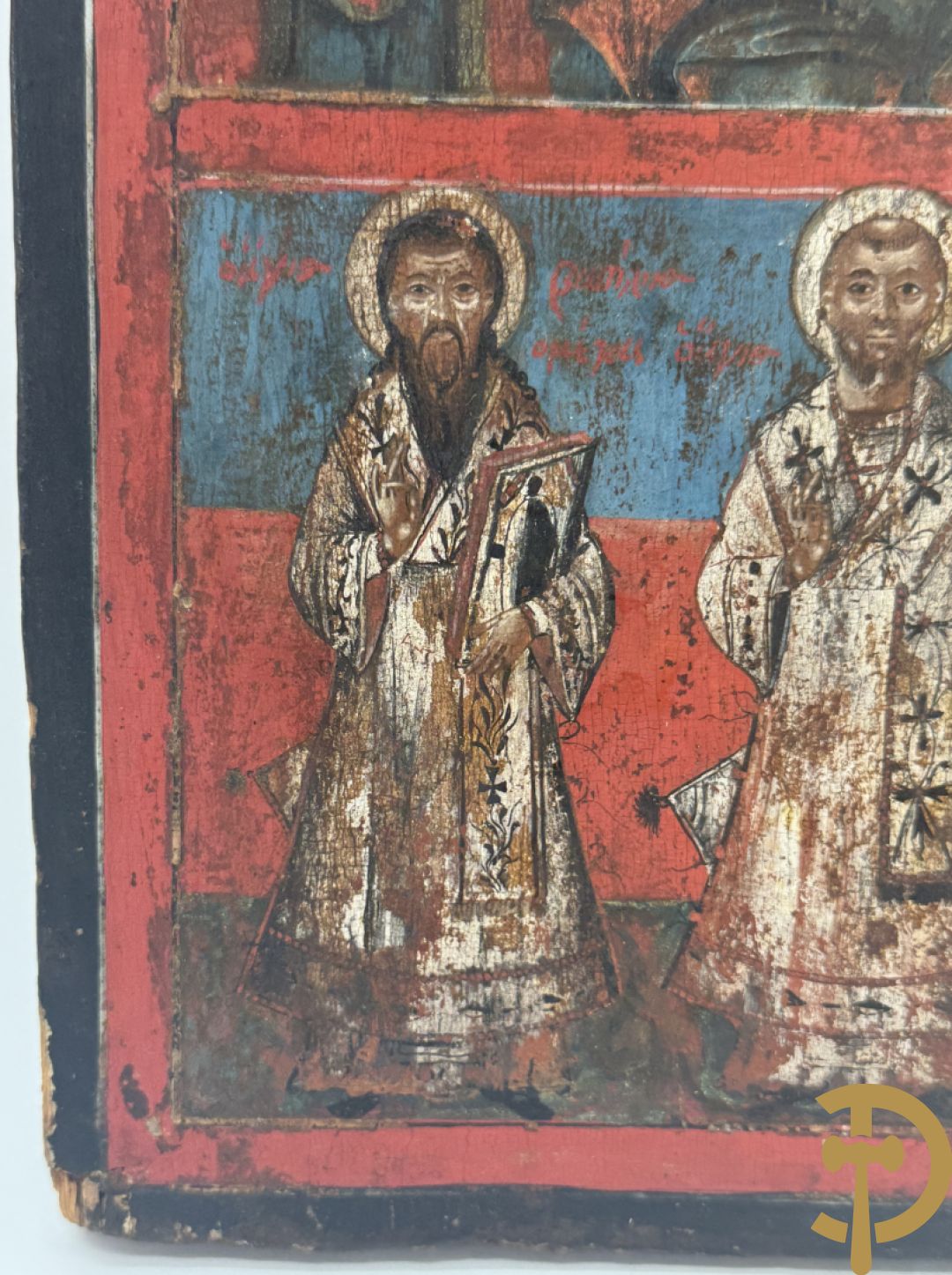 Russische ikoon met voorstelling van zes Heiligen