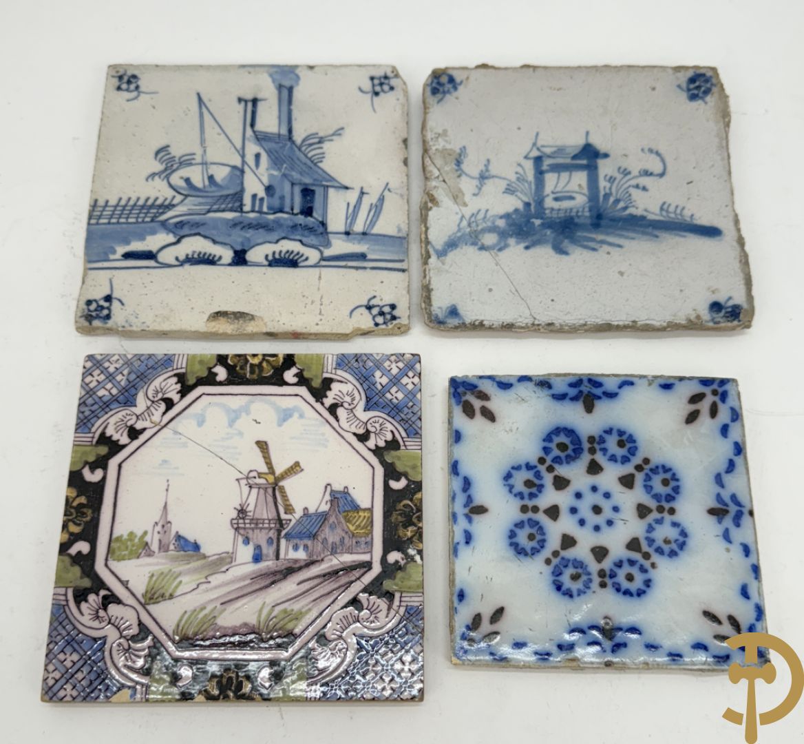 Lot 18e faience tegeltjes w..o. Delfts en Vlaams + Delftse potiche