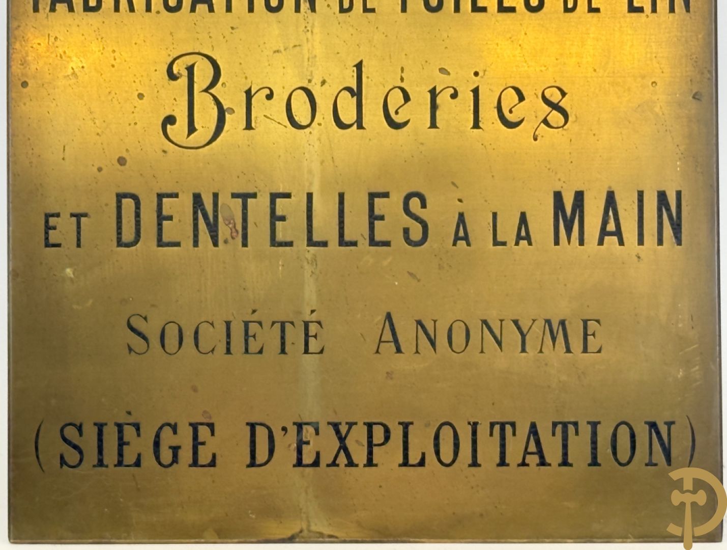 Koperen reclameplaat Compagnie des Flandres pour la Fabrication de Toiles de Lin