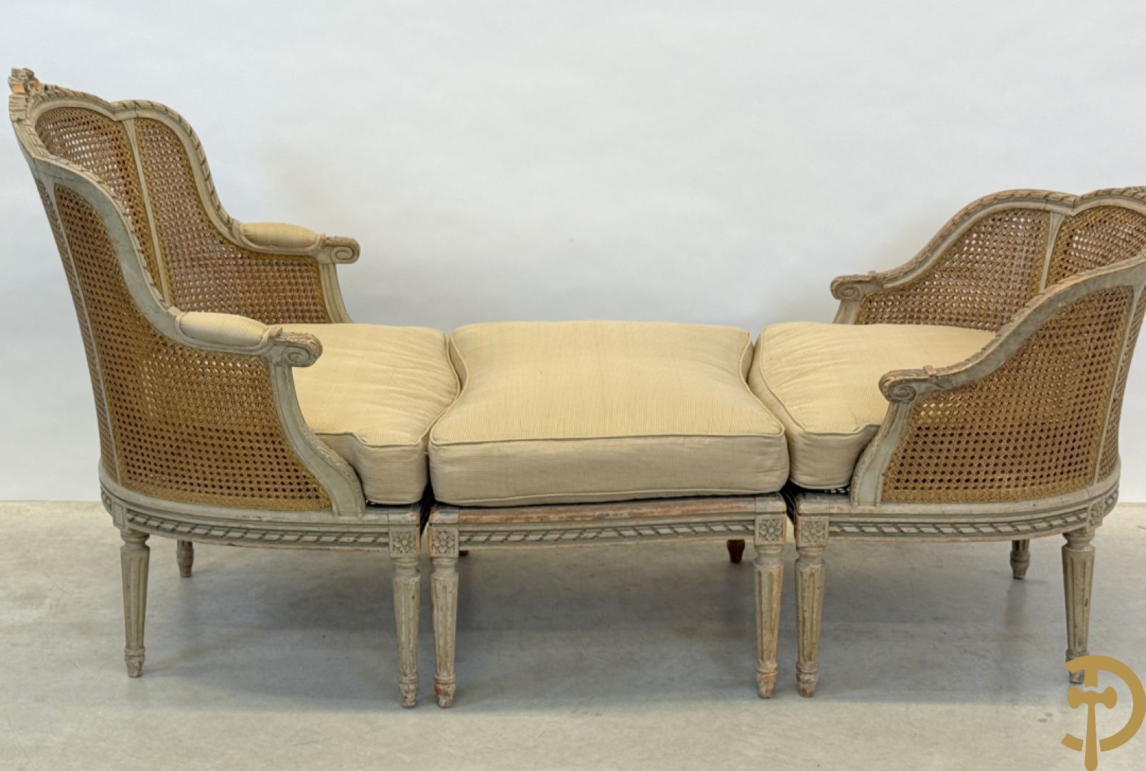 Louis XVI duchesse brisée met dubbele canage, gepatineerd, 19e