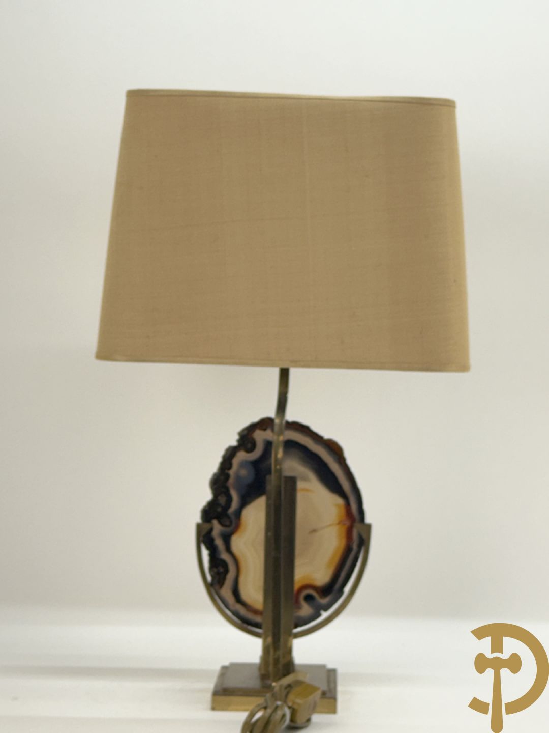 Vintage lampadaire in Hollywood Regency stijl met agaatsteen op koperen basis, gemaakt door J.L.B.