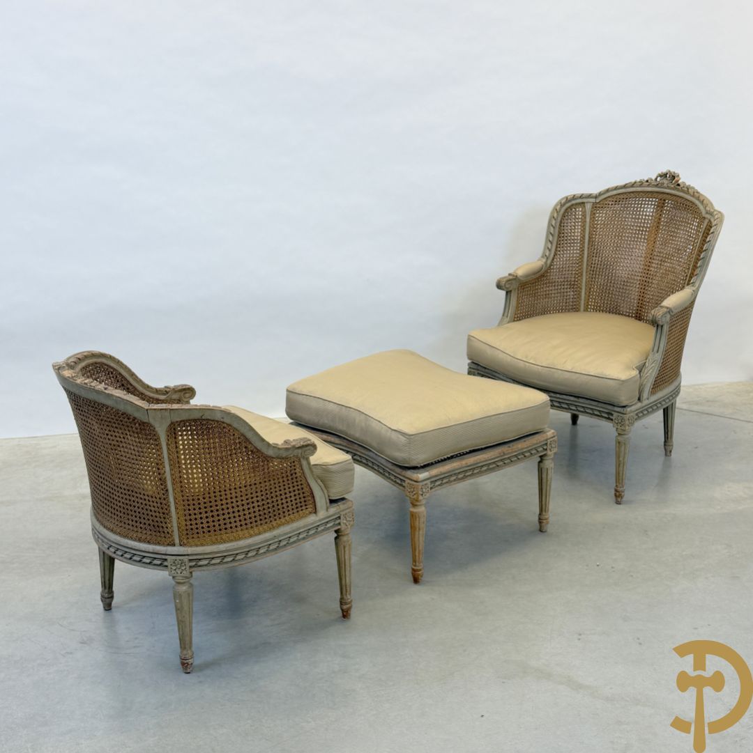 Louis XVI duchesse brisée met dubbele canage, gepatineerd, 19e