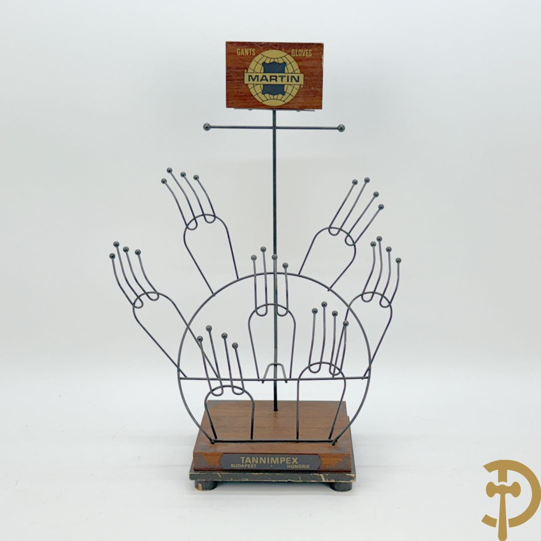 Vintage reclamerek met metalen frame voor dameshandschoenen, Gants, Gloves Martin