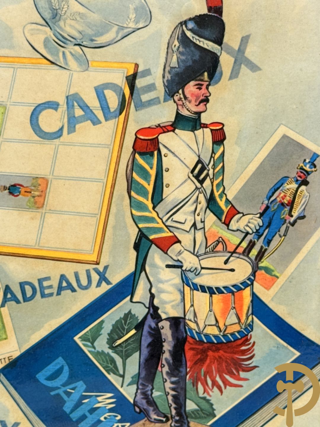 Lot kartonnen publiciteitsmateriaal o.a. Zan door Bernard Carant/Paris, G.ve Tessier Fils door Max Sidaine en Biscottes Reinette