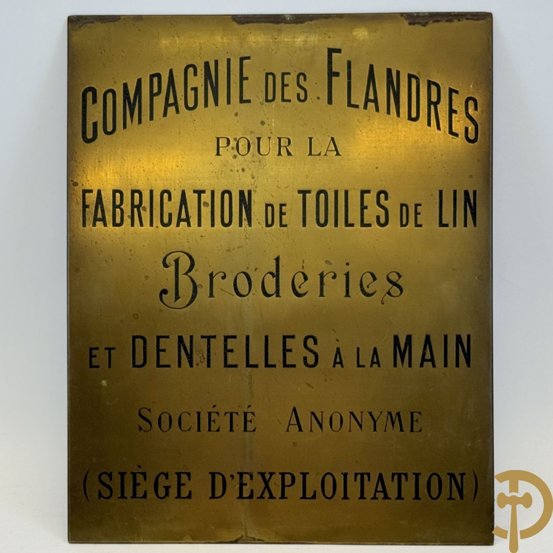 Koperen reclameplaat Compagnie des Flandres pour la Fabrication de Toiles de Lin