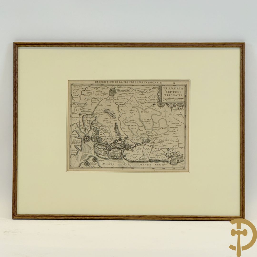Oude kaart Flandria Septen Trionalis, cartografen Gerhard Mercator, Johannes Janssonius en Johannes Van Waesberge, laat 17e