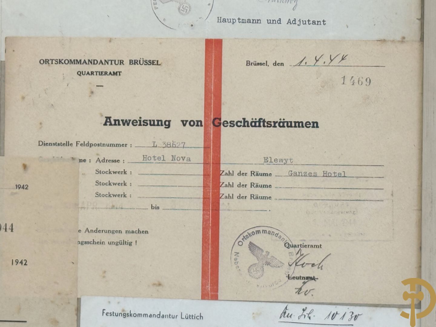 Zeven ingelijste documenten over Duitse W.O. II