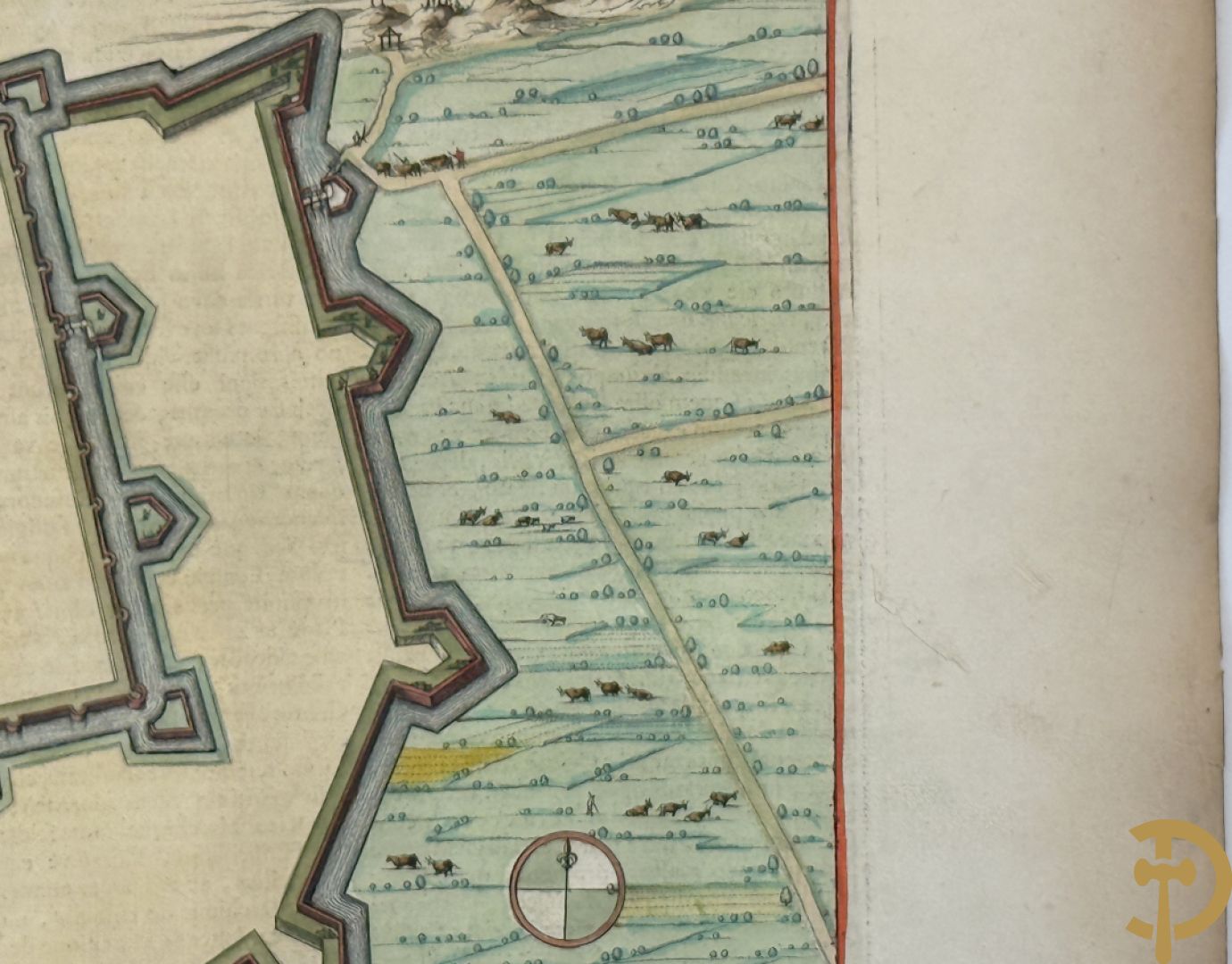 Oud fortificatieplan met zicht op Duynkercka, van Blaue