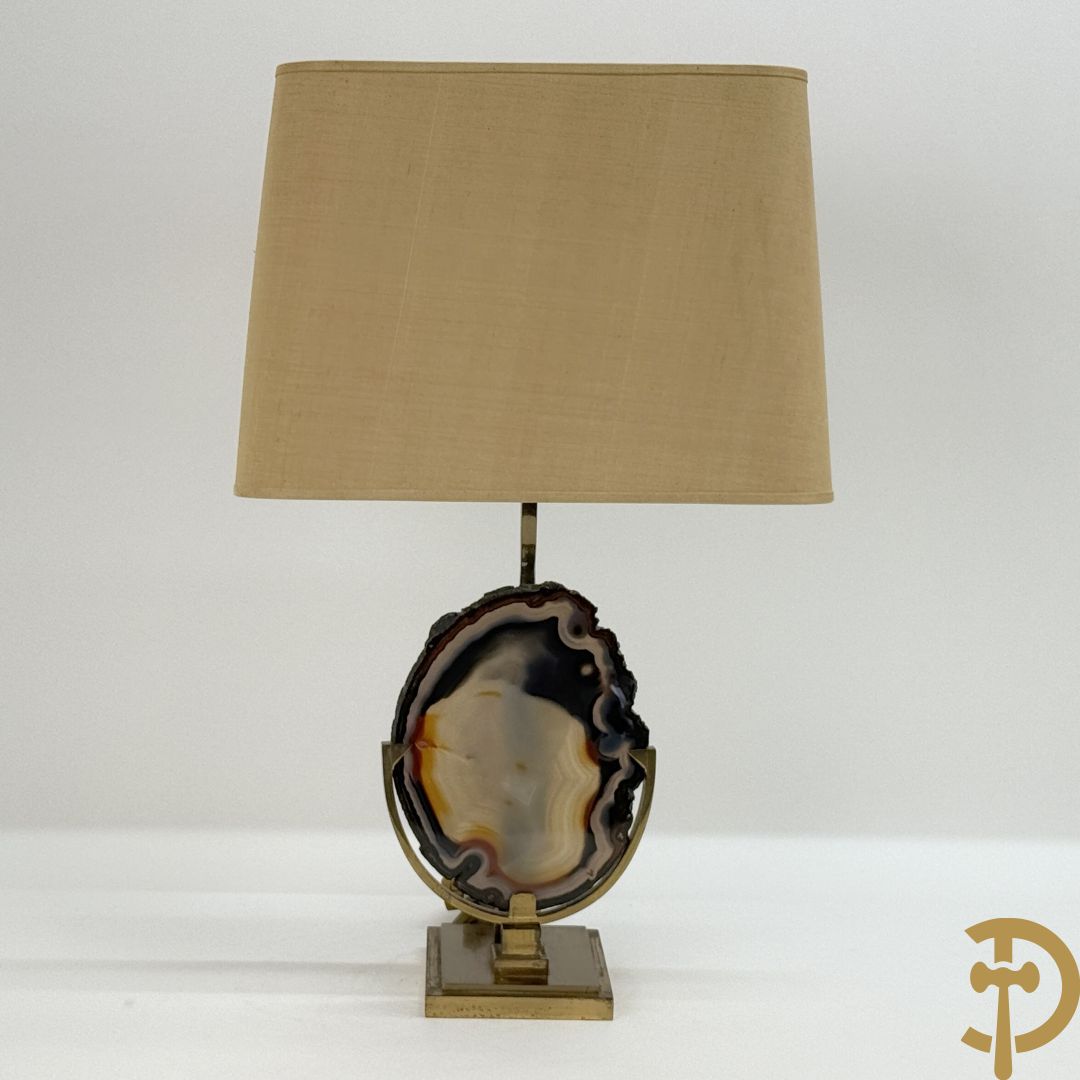 Vintage lampadaire in Hollywood Regency stijl met agaatsteen op koperen basis, gemaakt door J.L.B.