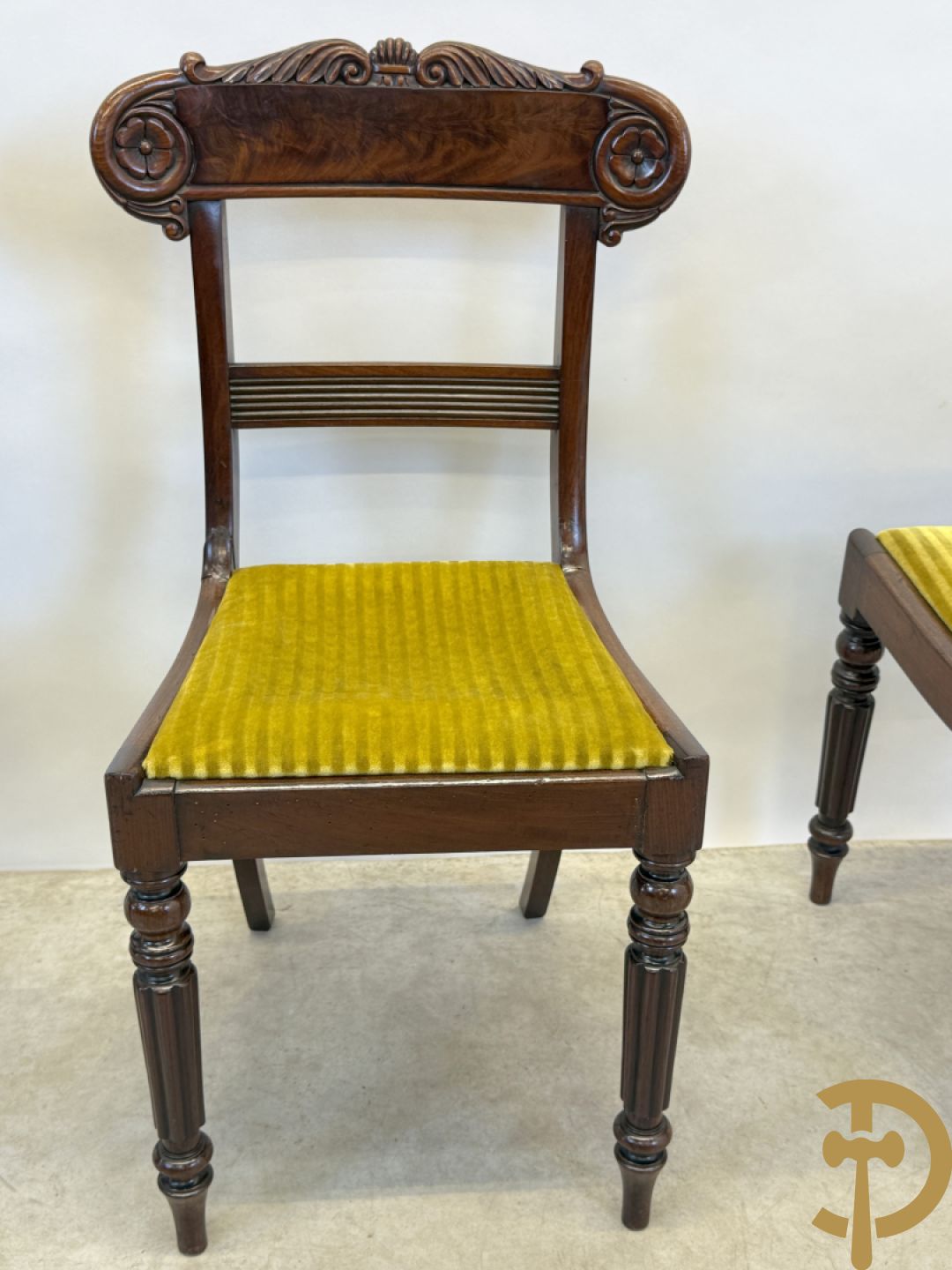 Zes mahoniehouten Charles X stoelen, 19e