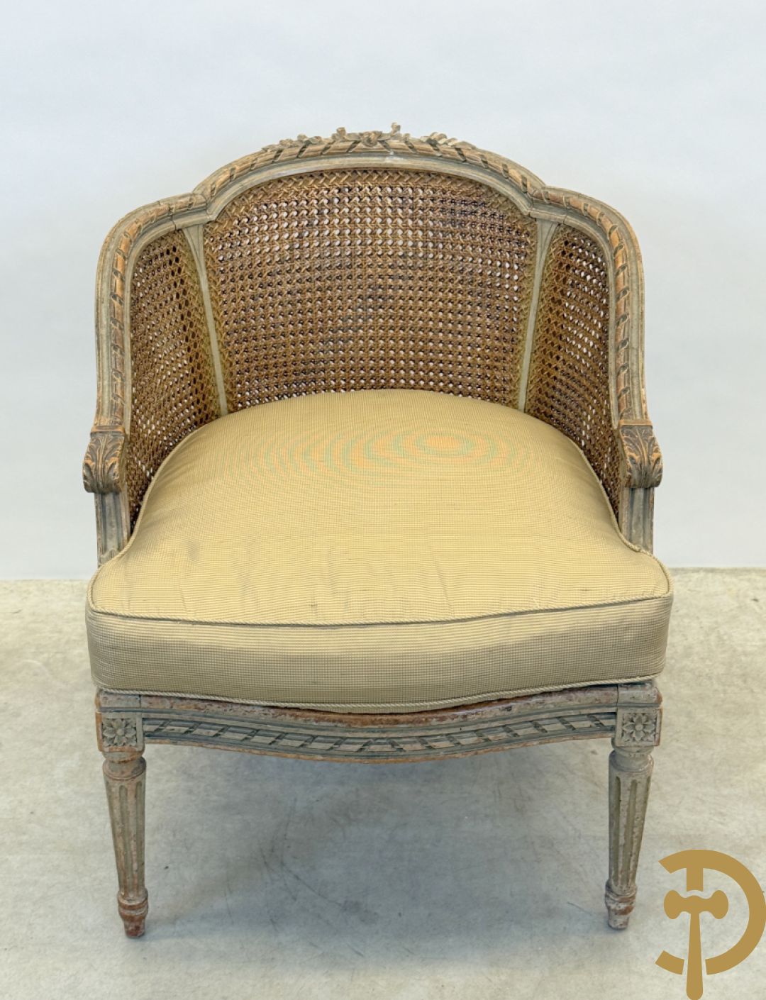 Louis XVI duchesse brisée met dubbele canage, gepatineerd, 19e