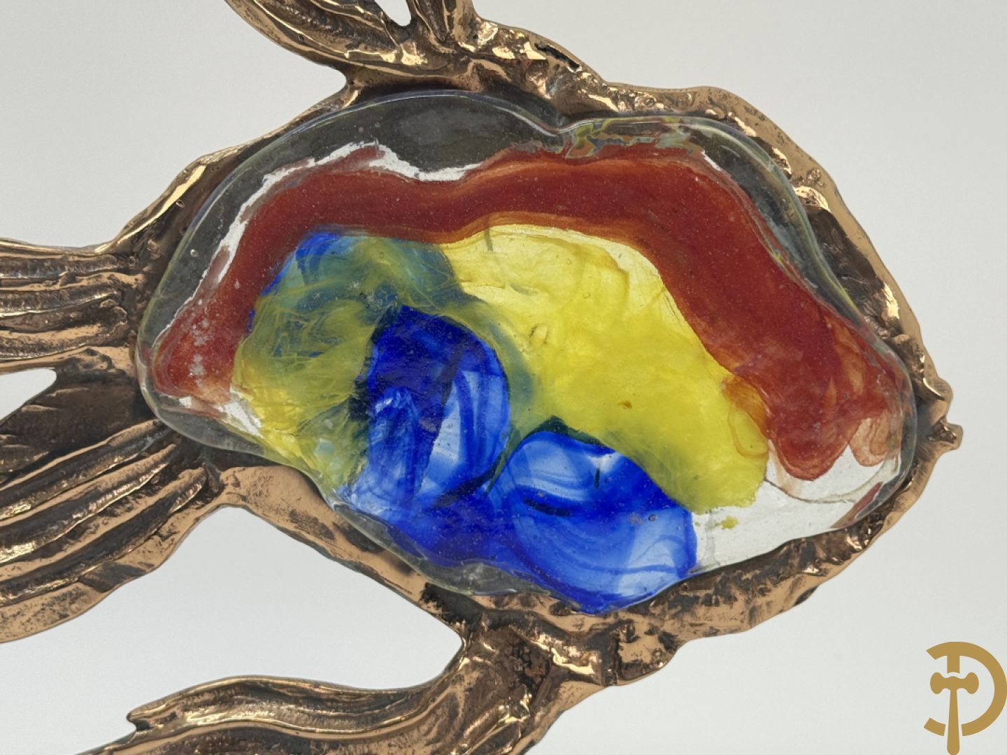 LOHE getekend - Bronssculptuur van vis met glaspasta