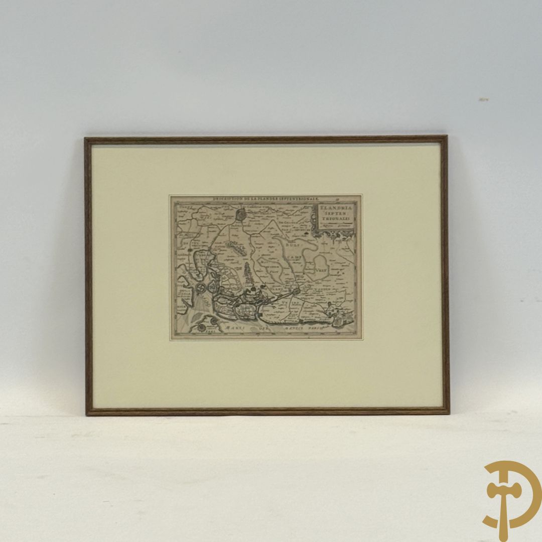 Oude kaart Flandria Septen Trionalis, cartografen Gerhard Mercator, Johannes Janssonius en Johannes Van Waesberge, laat 17e
