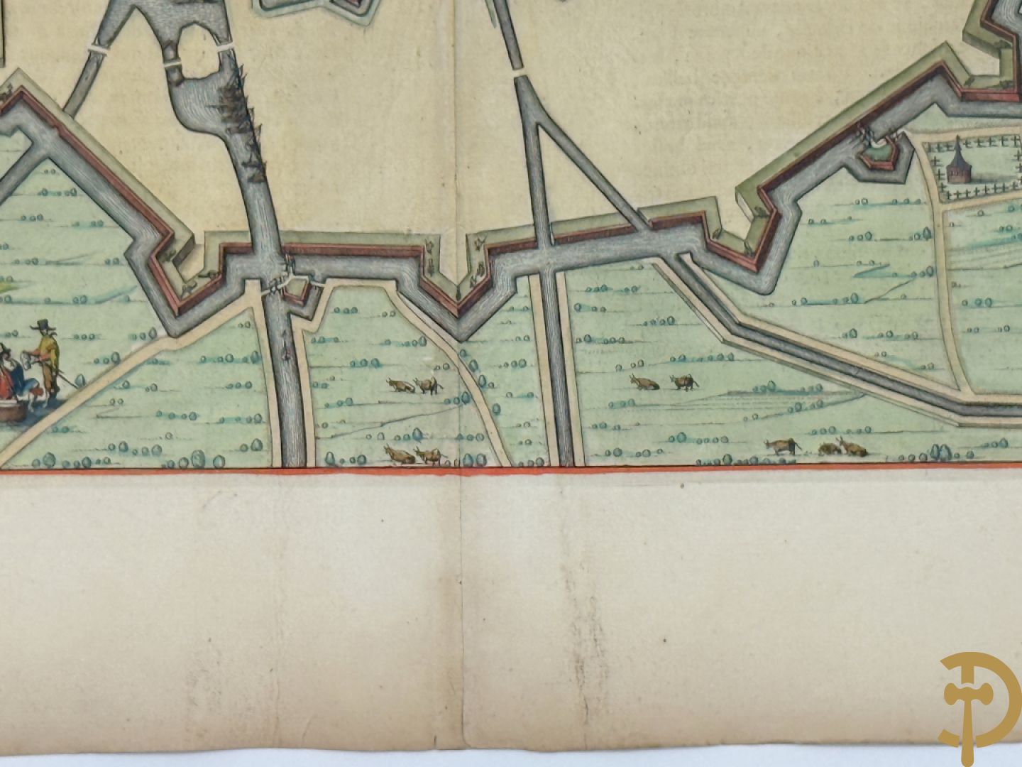 Oud fortificatieplan met zicht op Duynkercka, van Blaue