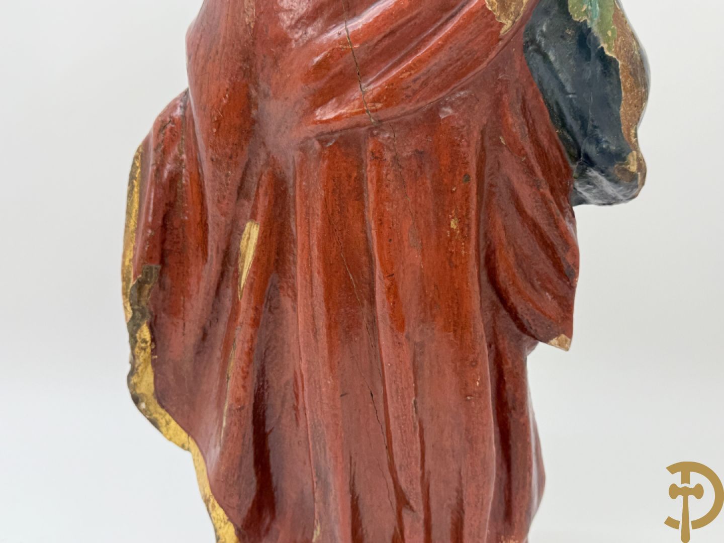 Gepolychromeerde houtsculptuur van Jozef met kindje Jezus