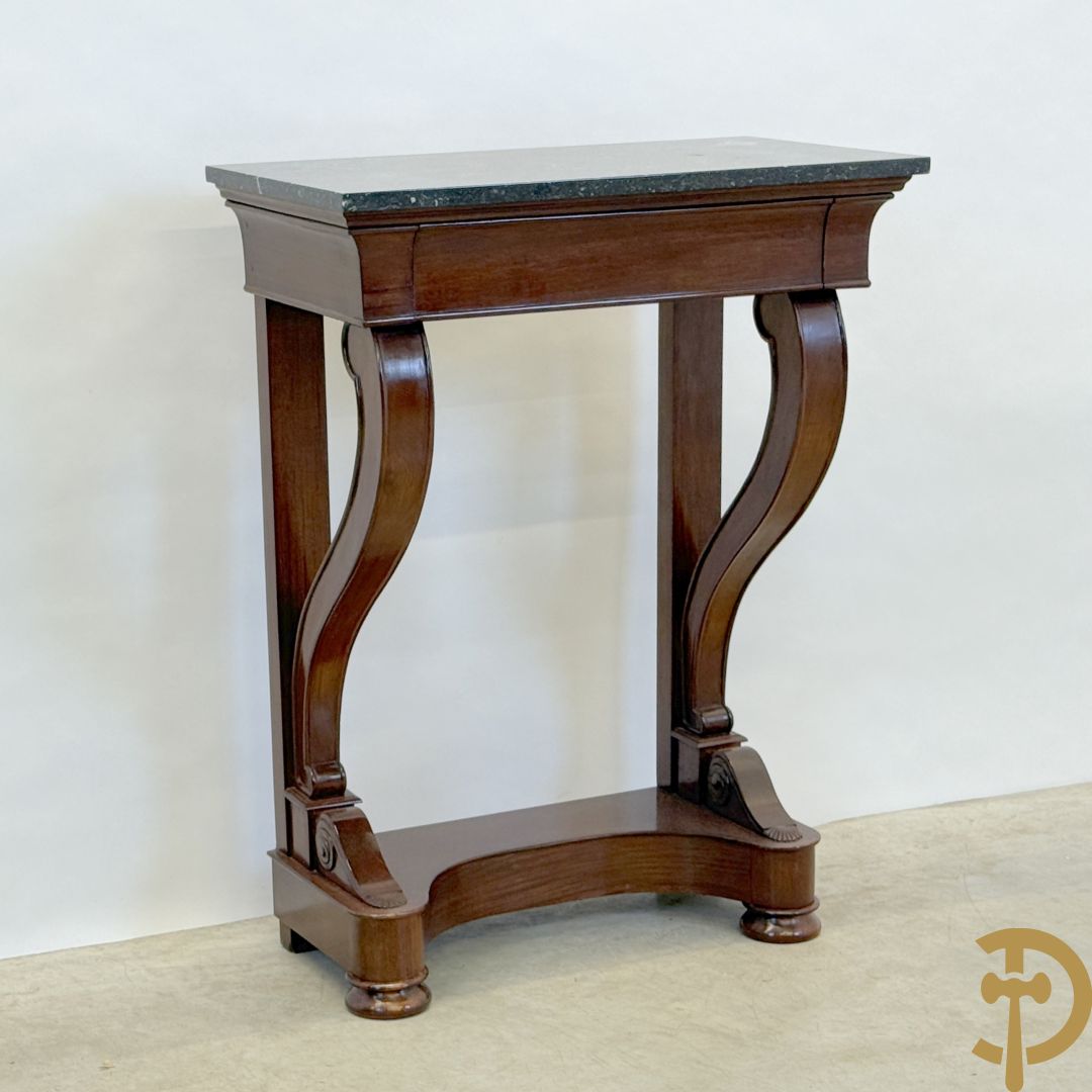 Mahoniehouten console met lade en arduinen blad, Charles X