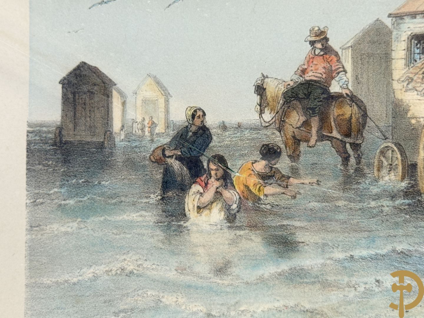 BORREMANS H. (4 stuks) en BUFFA (2 stuks) en CARSE (1 stuk) van - Zeven ingekleurde gravures van Oostende met o.a. Kursaal, vuurtoren, station en pier