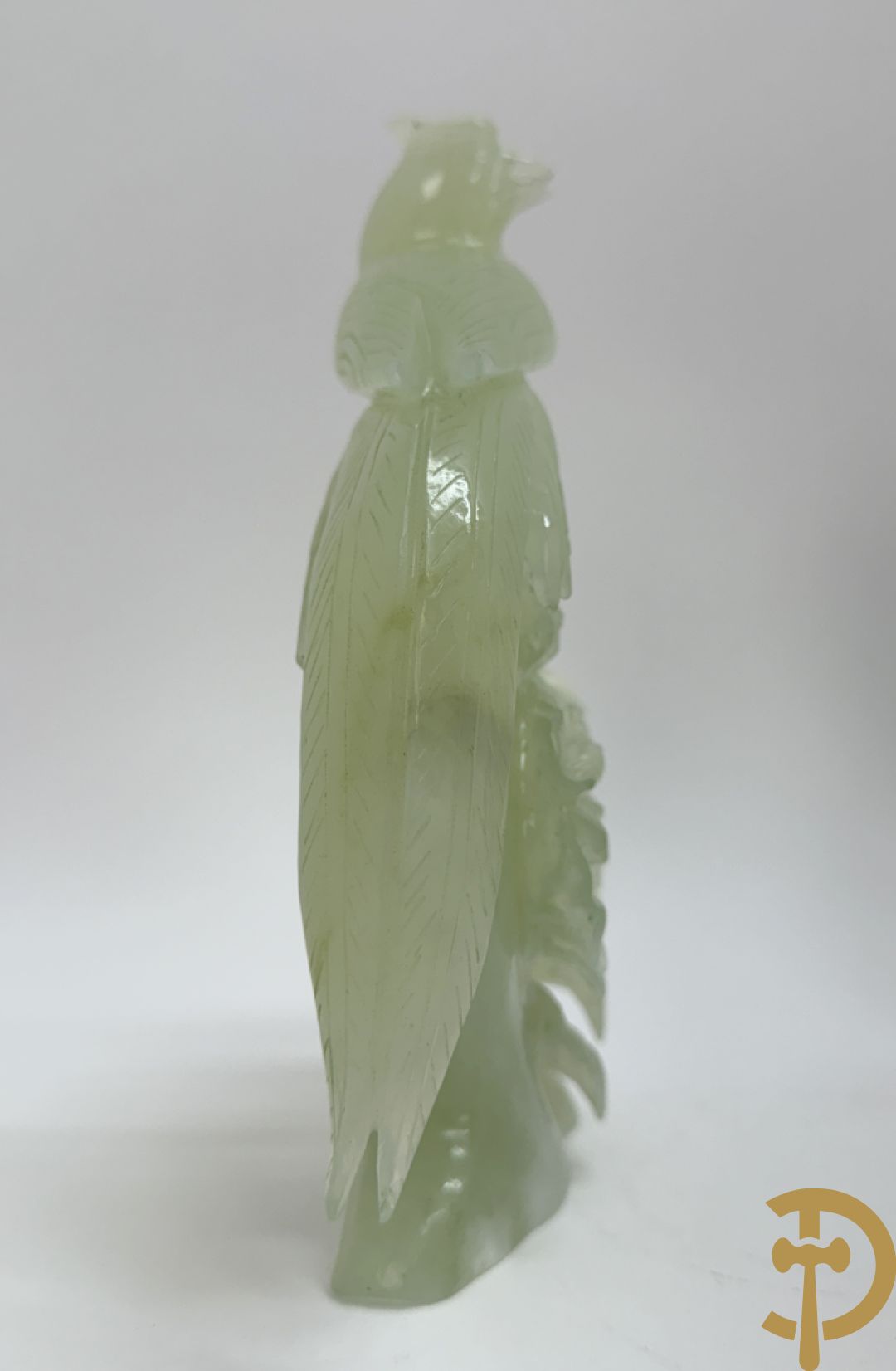 Jadeiet sculptuur van boom met vogels + koppel vogels op bloemen in jadeiet + 2 vogels op tak in jadeiet