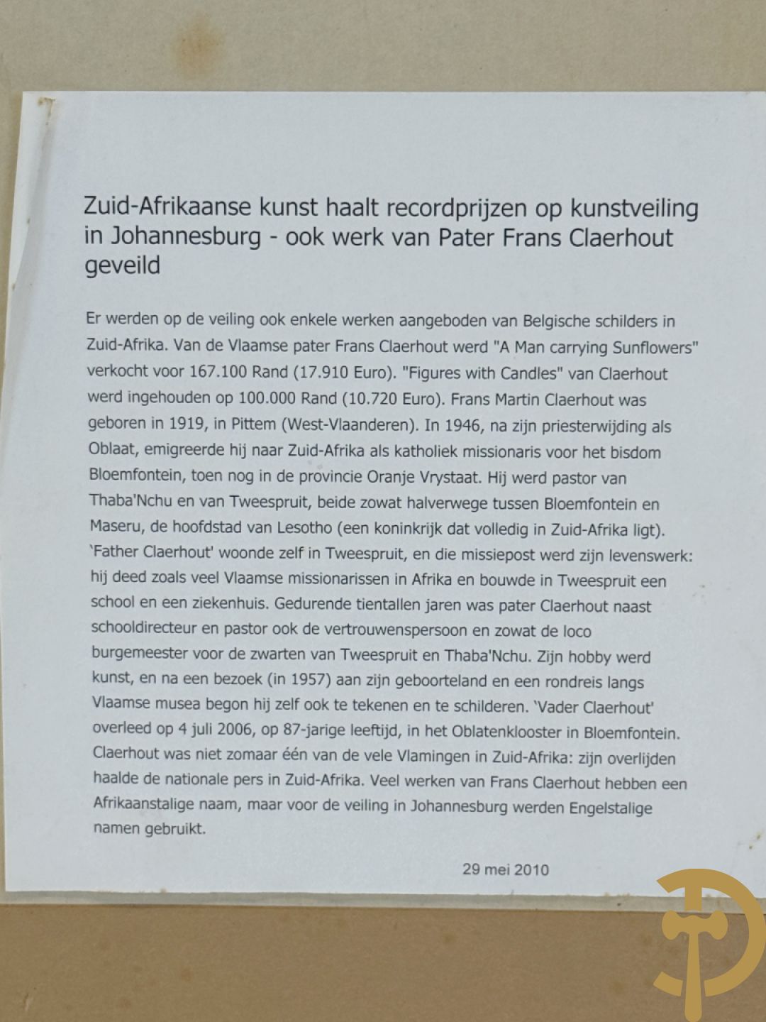 CLAERHOUT (Frans) getekend 
