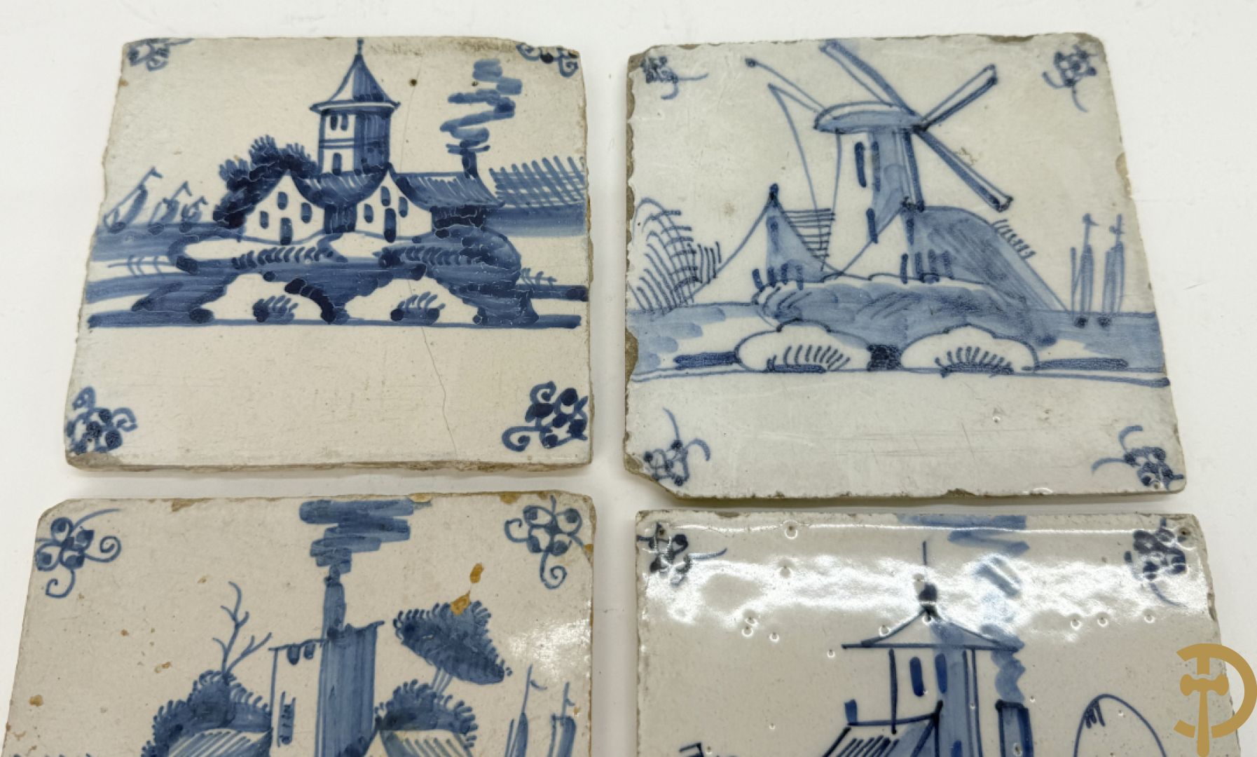 Lot 18e faience tegeltjes w..o. Delfts en Vlaams + Delftse potiche