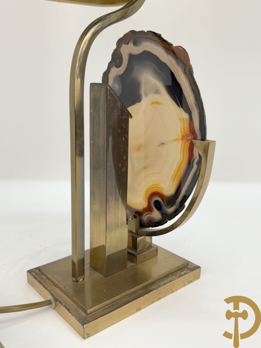 Vintage lampadaire in Hollywood Regency stijl met agaatsteen op koperen basis, gemaakt door J.L.B.