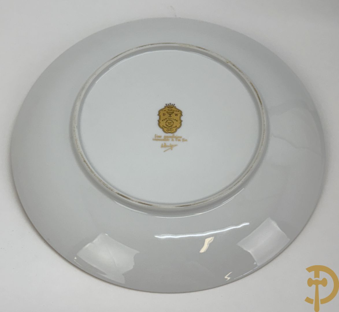 DW Porzellan coupe met schaal (2x), schotel + taartschep met schotel in doos, met verguld decor