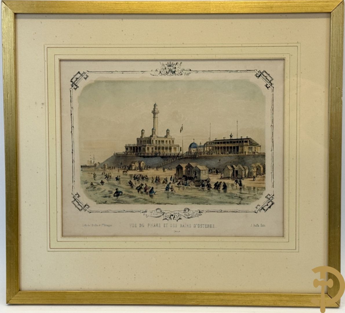 BORREMANS H. (4 stuks) en BUFFA (2 stuks) en CARSE (1 stuk) van - Zeven ingekleurde gravures van Oostende met o.a. Kursaal, vuurtoren, station en pier