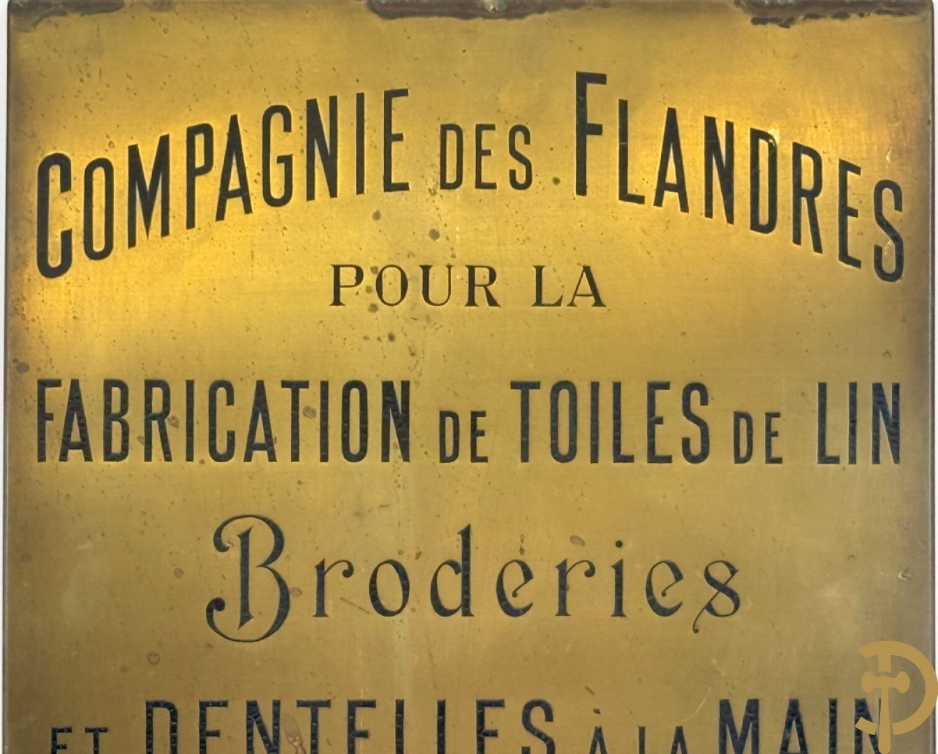 Koperen reclameplaat Compagnie des Flandres pour la Fabrication de Toiles de Lin