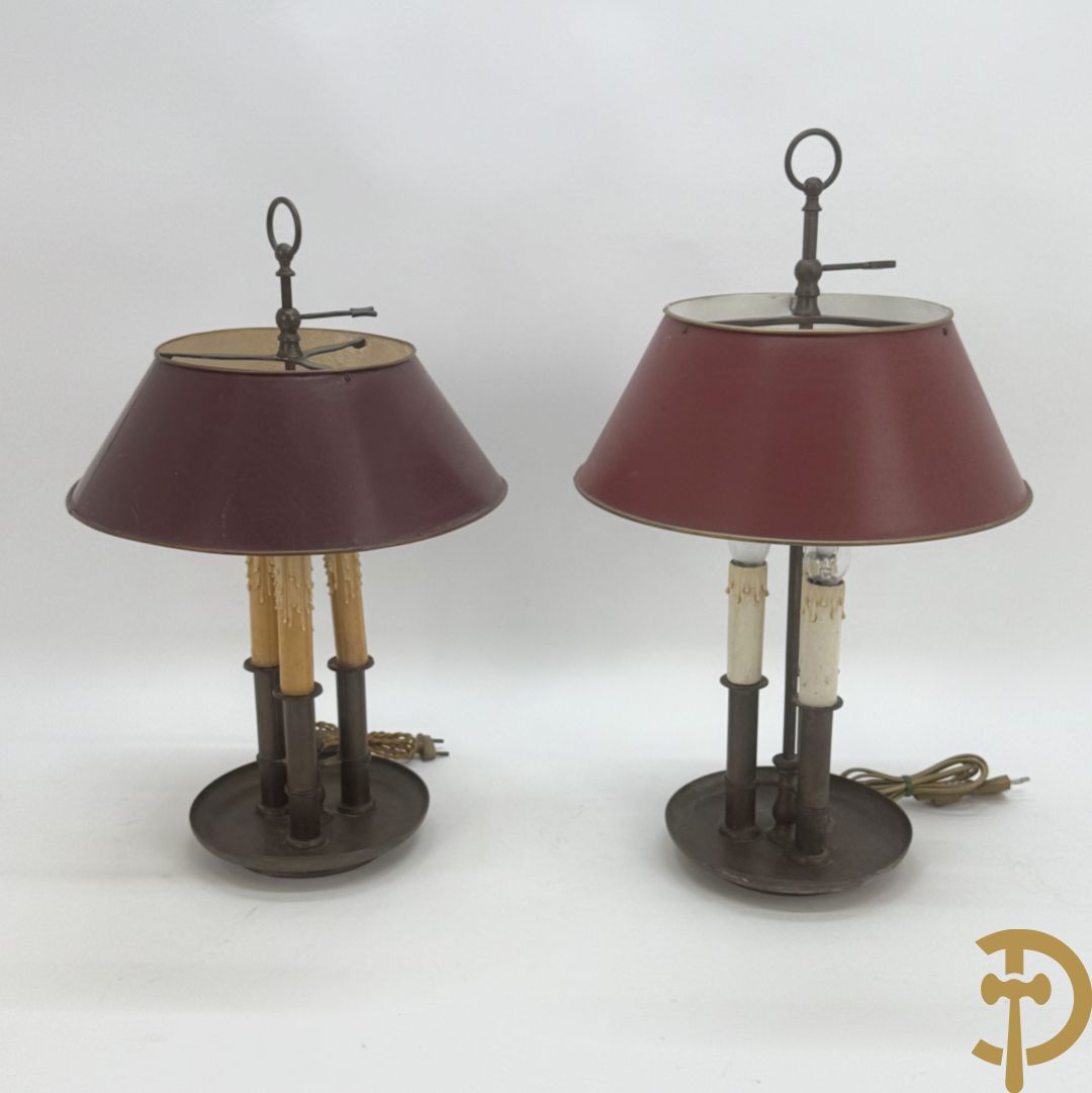 Twee lampes bouillotte in koper met 3 lichtpunten