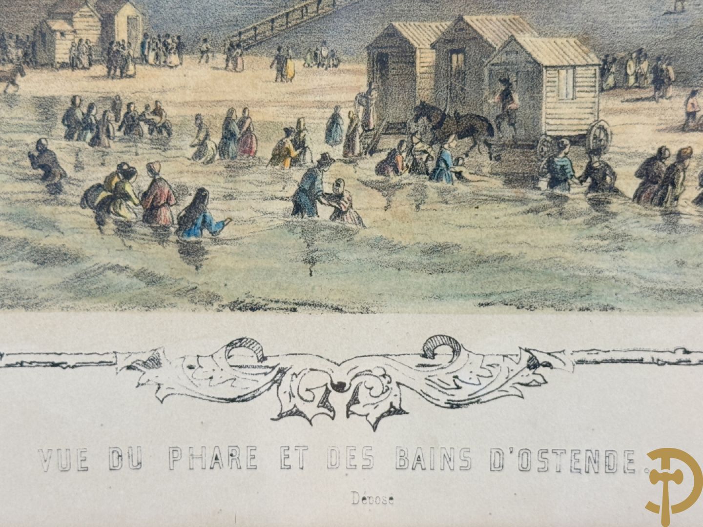 BORREMANS H. (4 stuks) en BUFFA (2 stuks) en CARSE (1 stuk) van - Zeven ingekleurde gravures van Oostende met o.a. Kursaal, vuurtoren, station en pier