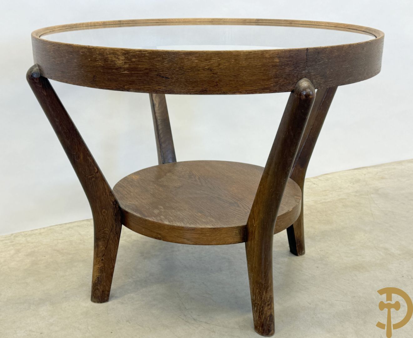 Design salontafel in gebogen gefineerd eikenhout jaren 
