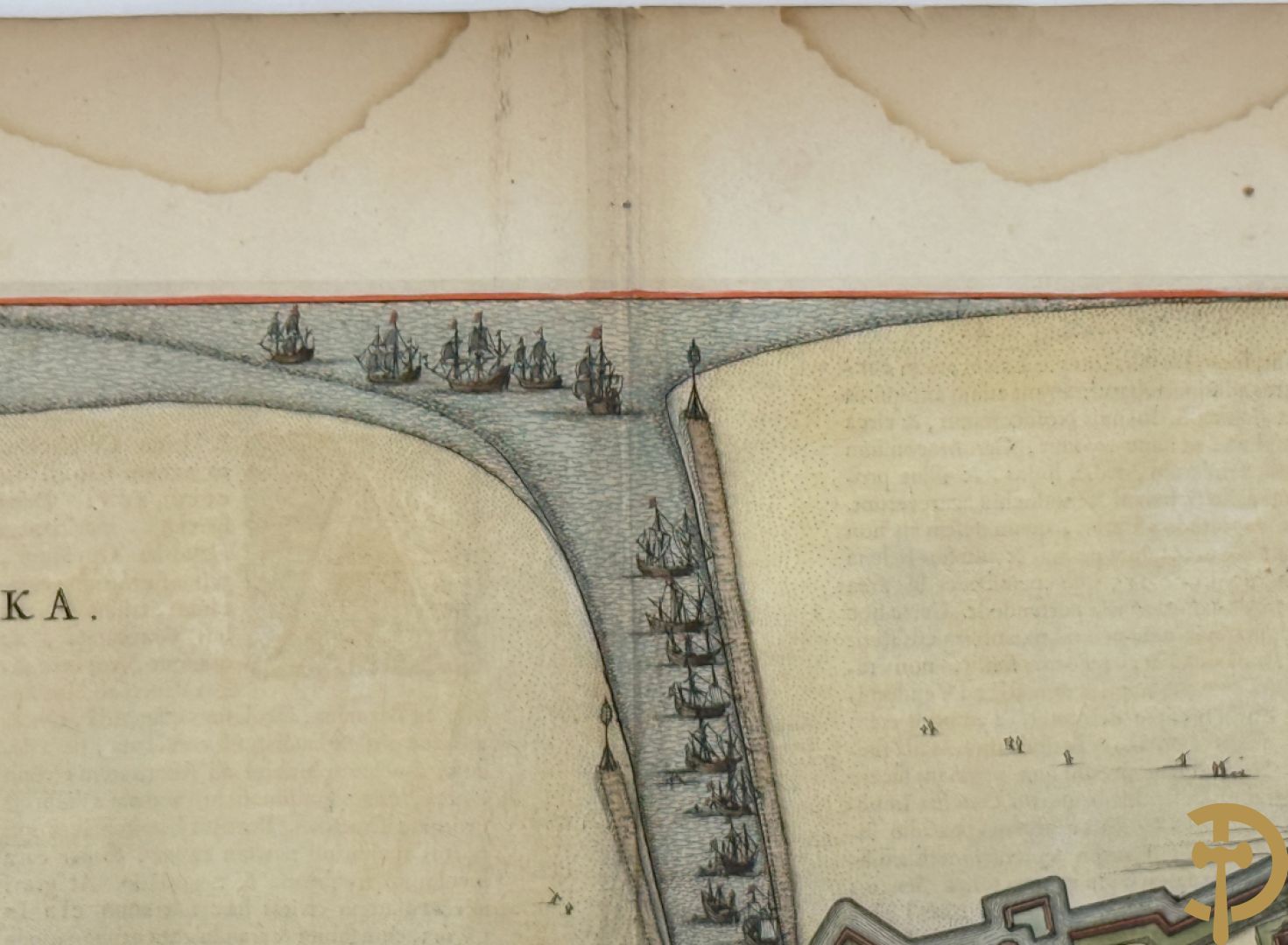 Oud fortificatieplan met zicht op Duynkercka, van Blaue
