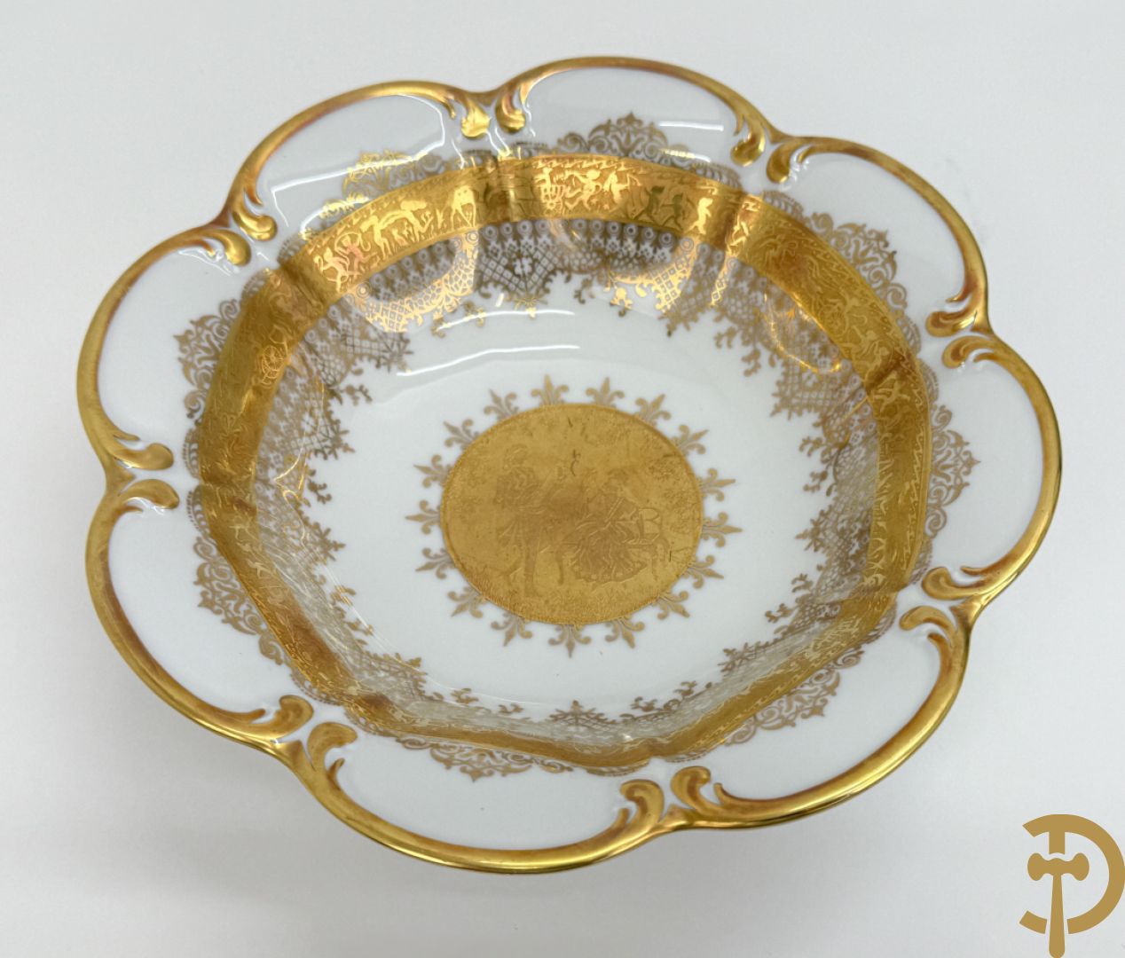 DW Porzellan coupe met schaal (2x), schotel + taartschep met schotel in doos, met verguld decor