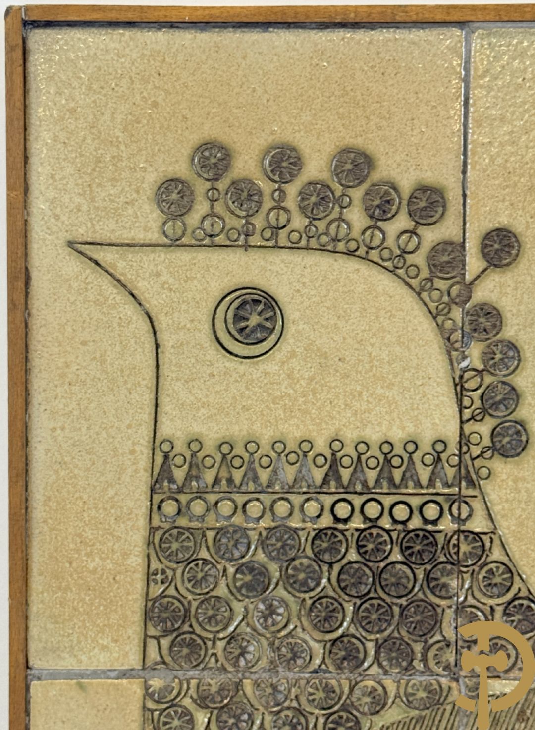 PINSON getekend (Charles-Emile) Paar vintage keramieken tabletten met surrealistisch gestyleerd vogeldecor
