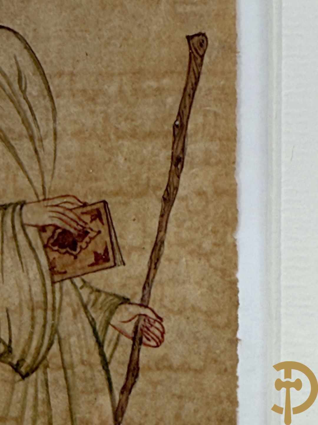 Oud manuscript van orientaalse wijsgeer met staf, waarschijnlijk Avicenna