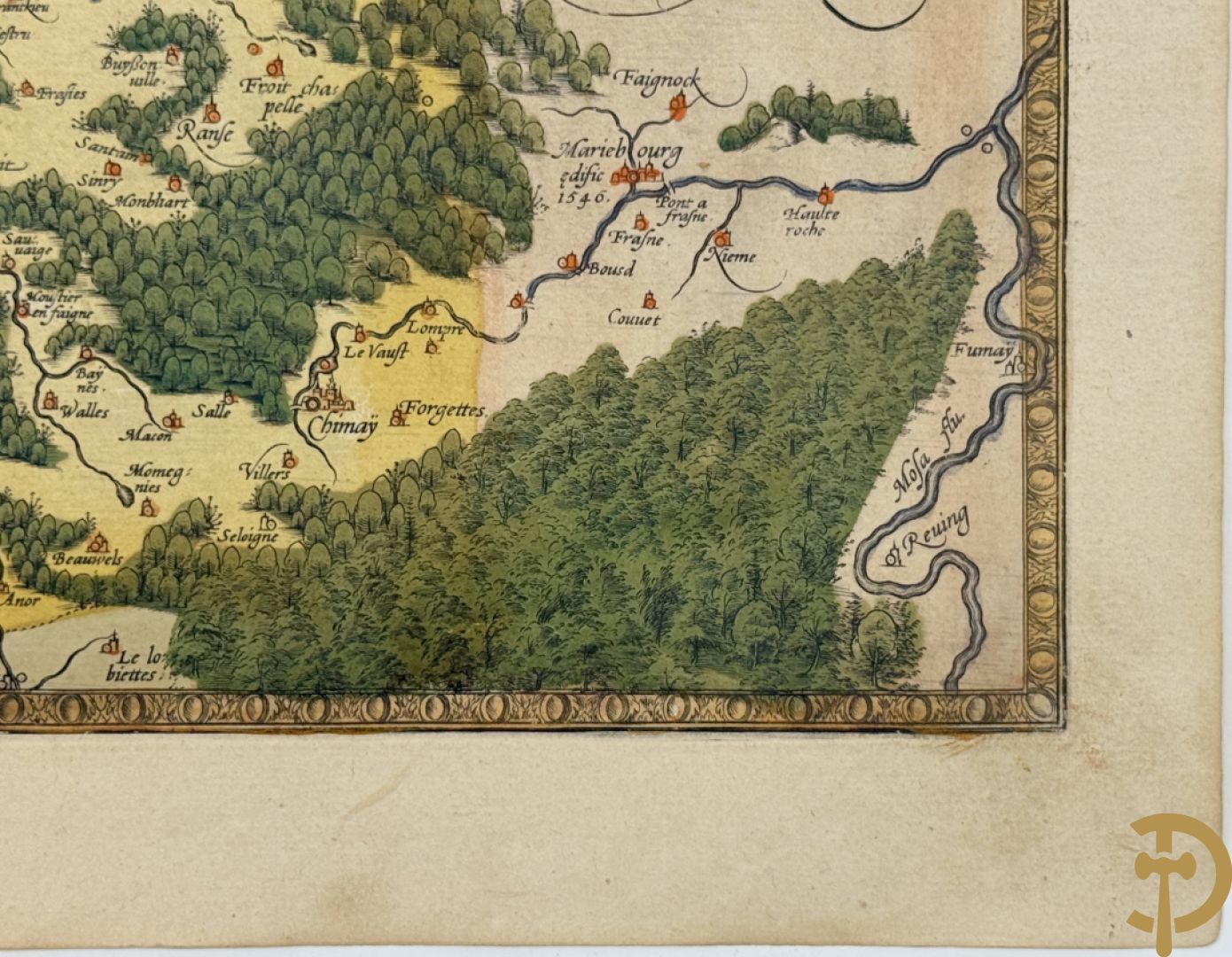 Oud handgekleurde kaart van Ortelius, zicht op Henegouwen, 1572